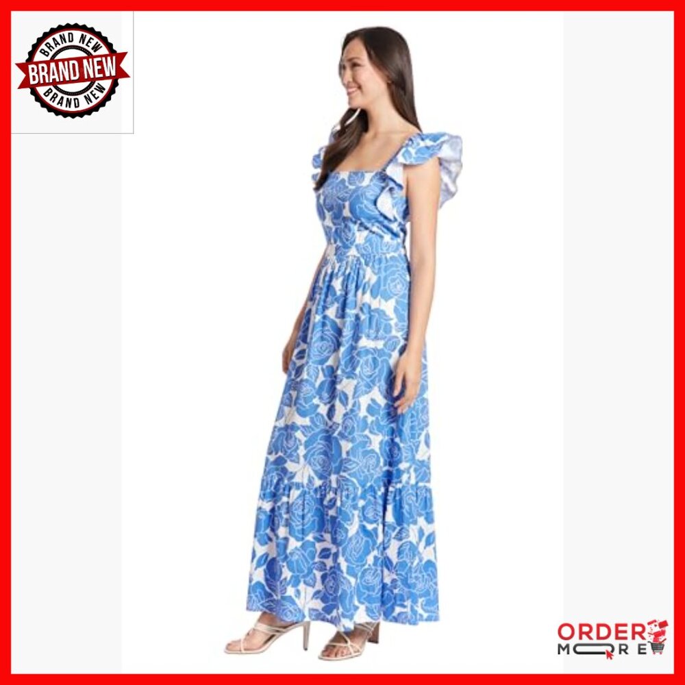 Size 0 Maxi Dress with Square Neck Ruffle Detail Polyester Lined - Picture 2 of 7